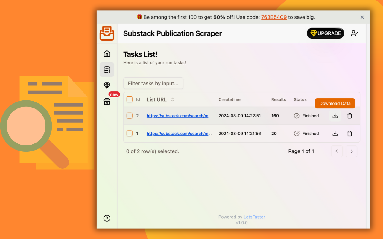 One-click extract Substack publication data from the publication search ...